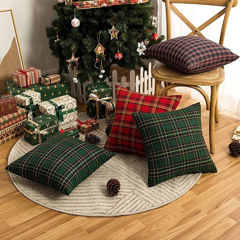 Christmas Plaid Throw Pillow Cover — styling detail
