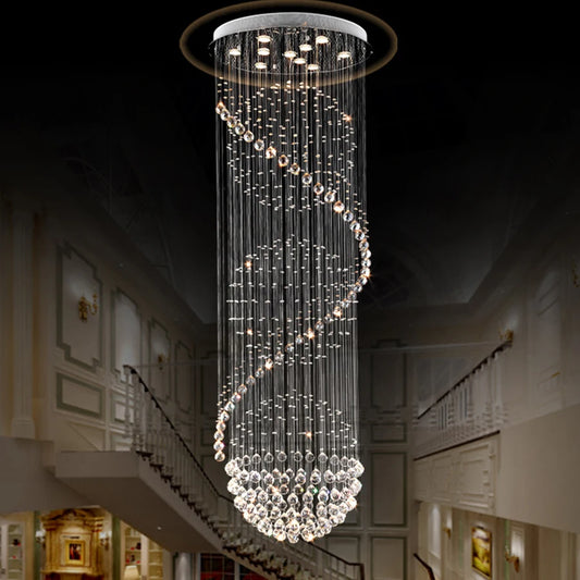 Raindrop crystal spiral chandelier with clear crystal on steel
