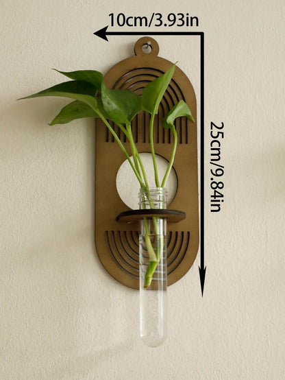 Boho wood wall vase tube plant holder for living room