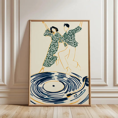 Retro Dancing Couple Record Player Canvas Wall Art