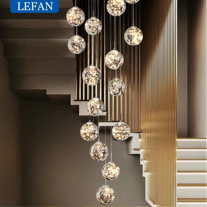Smoked glass globe chandelier with cascading spheres for stairwell ceilings
