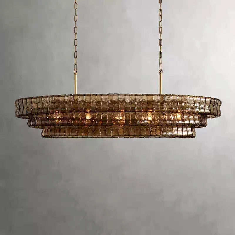 Linear glass chandelier 55.1 in long with downward shade direction