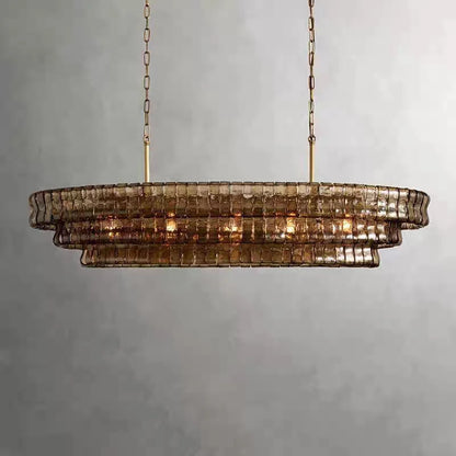 Linear glass chandelier 55.1 in long with downward shade direction