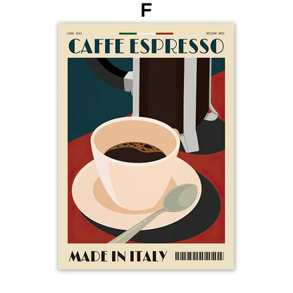 Italian Espresso Coffee Pot Beans Canvas Wall Art