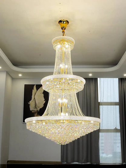 Three layer crystal chandelier at 31.5 in diameter in a gold finish