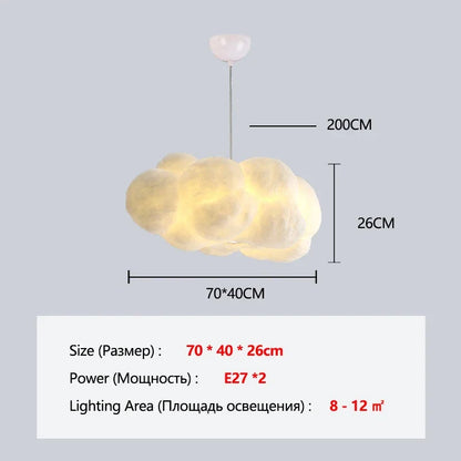 Cloud chandelier at 39.4 in long with a glowing space cotton shade