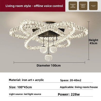 Brushed stainless chandelier with an acrylic diffuser and iron frame