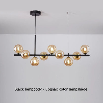 Black bar bead chandelier in cold white light with remote control