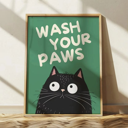Wash Your Paws Black Cat Bathroom Canvas Wall Art