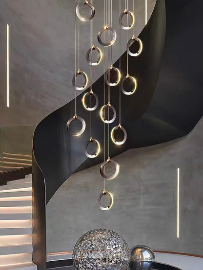 Ring chandelier with a 196.9 in drop for a double height stairwell