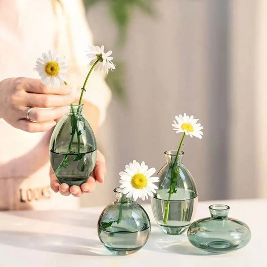 Set of 3 colorful handmade glass vases tabletop art décor