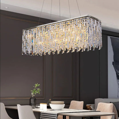 Round crystal chandelier, 39.4 inch diameter, in polished chrome stainless steel