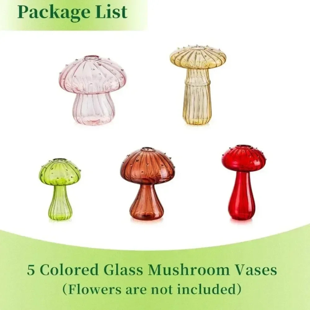 Five mushroom fluted glass vases in all available color options together