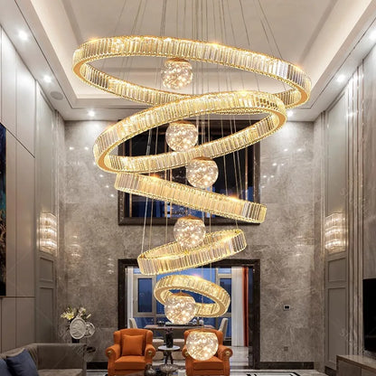 Six ring crystal chandelier, 47.2 in widest ring, on an iron frame