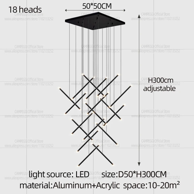 Painted aluminium chandelier with integrated LED light sources