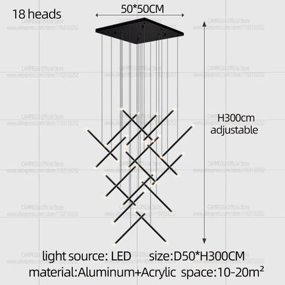 Painted aluminium chandelier with integrated LED light sources
