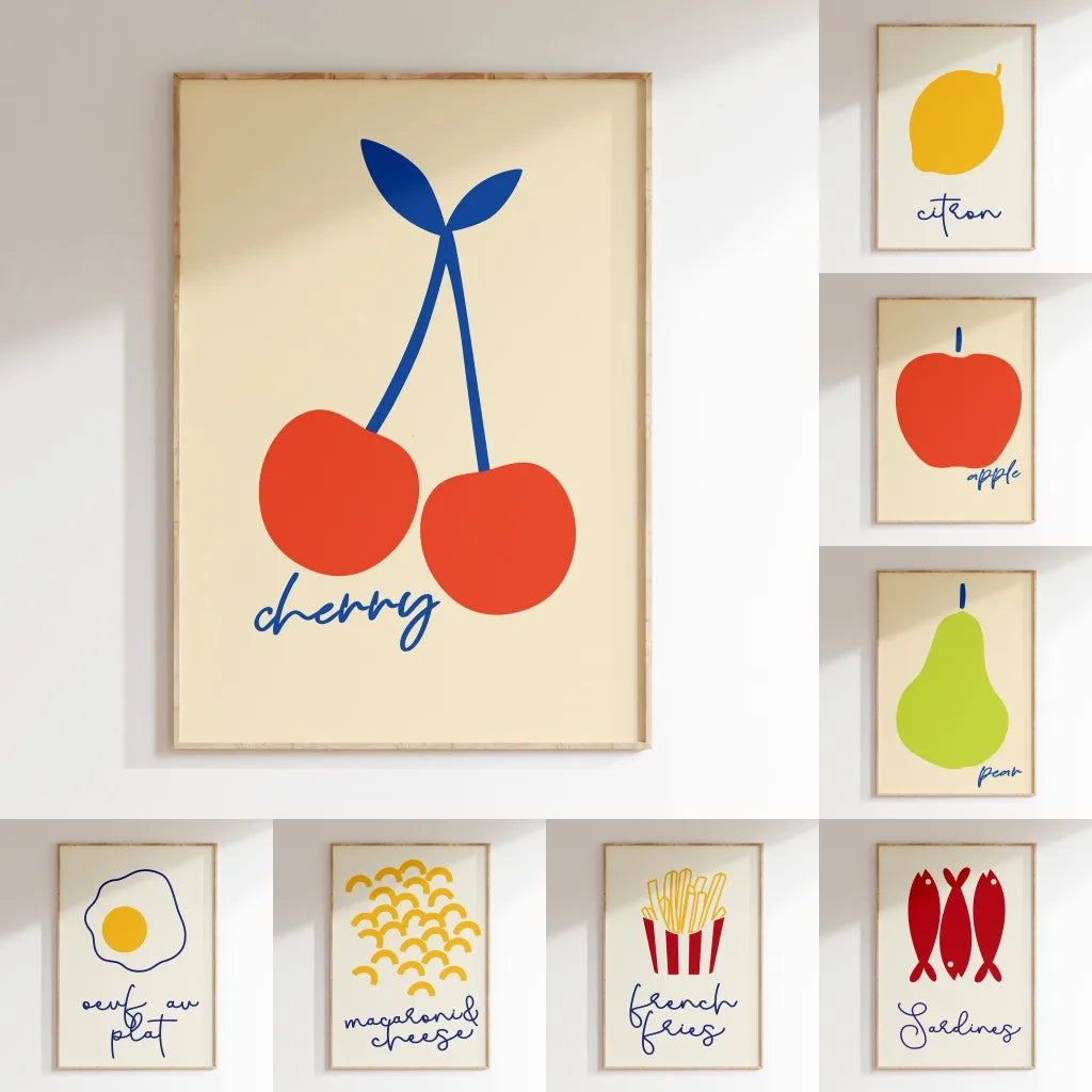 Minimalist Stick Figure Food Kitchen Canvas Wall Art