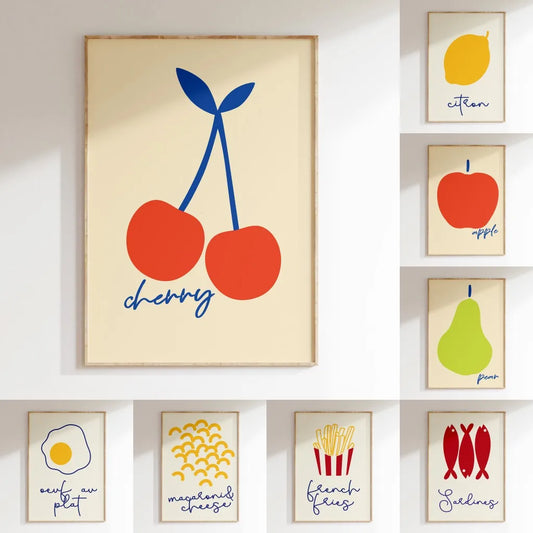 Minimalist Stick Figure Food Kitchen Canvas Wall Art