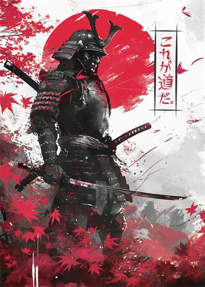 Japanese Samurai Warrior Abstract Canvas Wall Art