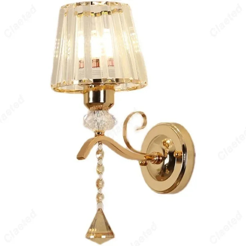 crystal wall sconce, detail view of fixture base and arm