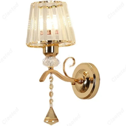 crystal wall sconce, detail view of fixture base and arm
