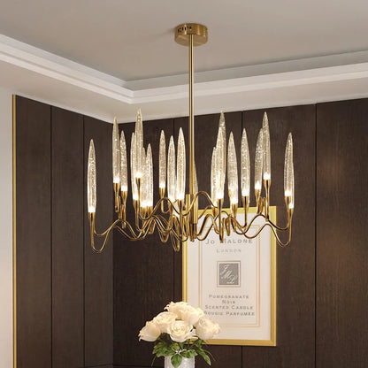 Copper color branch chandelier at 63 in length with 36 heads