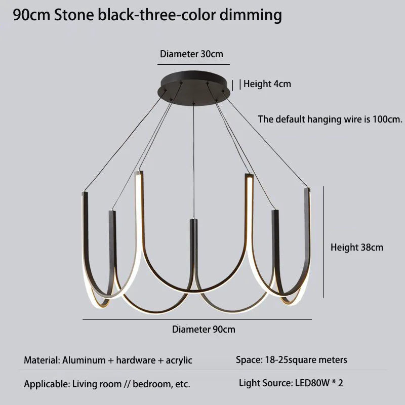 Linear U shaped chandelier in gold for open plan kitchen islands