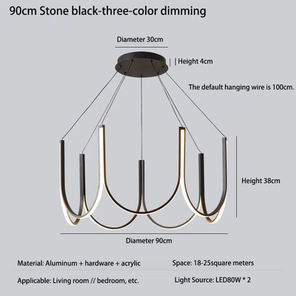 Linear U shaped chandelier in gold for open plan kitchen islands