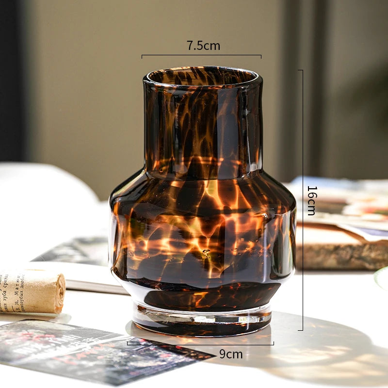 Leopard print luxury glass flower vase living room decoration