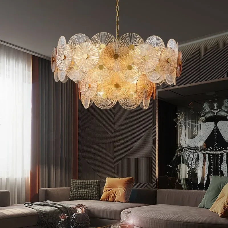 Silver framed lotus leaf chandelier with frosted glass leaves