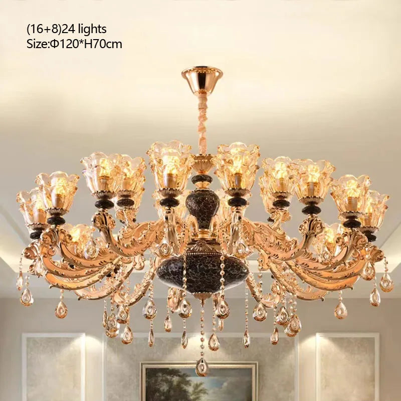 Ceramic arm and crystal accent detail on the French chandelier