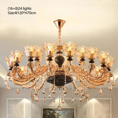 Ceramic arm and crystal accent detail on the French chandelier