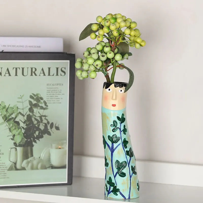 Bohemian face vase handmade resin dried flowers home décor