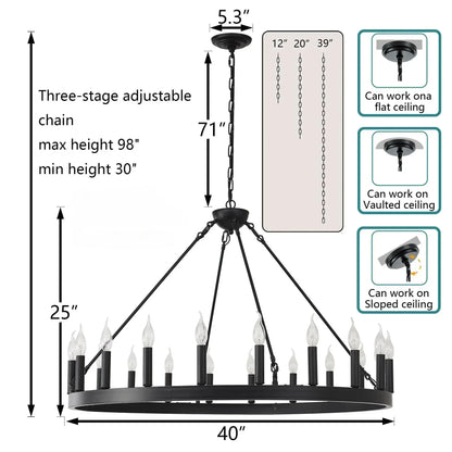 Fifty two light wrought iron candle chandelier in painted black