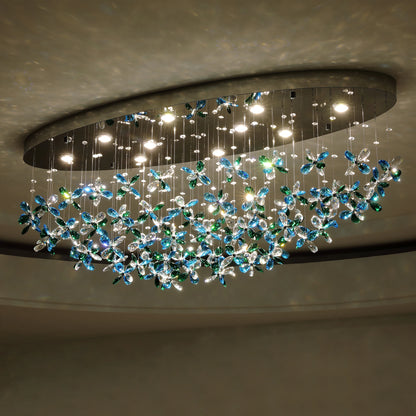 Green frame crystal chandelier, 59.1 inches long by 35.4 inches high