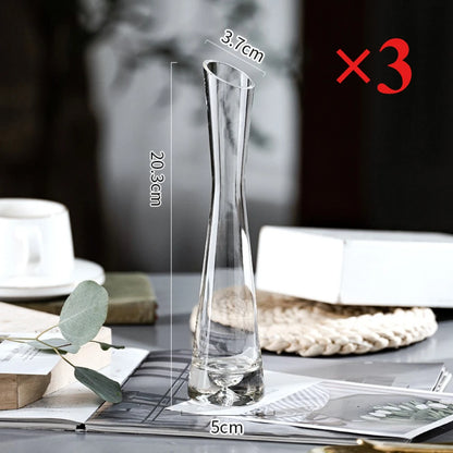 Side profile of style A slanted glass vase showing unique angled neck