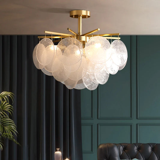Bubble glass sphere chandelier with glass shades on an iron frame