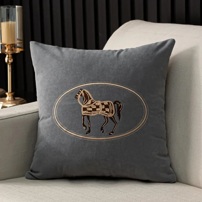 Embroidered Horse Throw Pillow Cover — styling detail