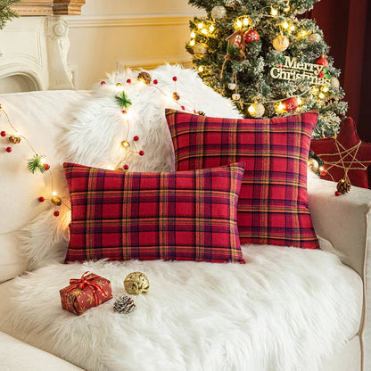 Christmas Plaid Throw Pillow Cover — styling detail