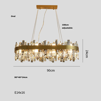 Crystal chandelier, 31.5 inch round, on a gold polished stainless frame