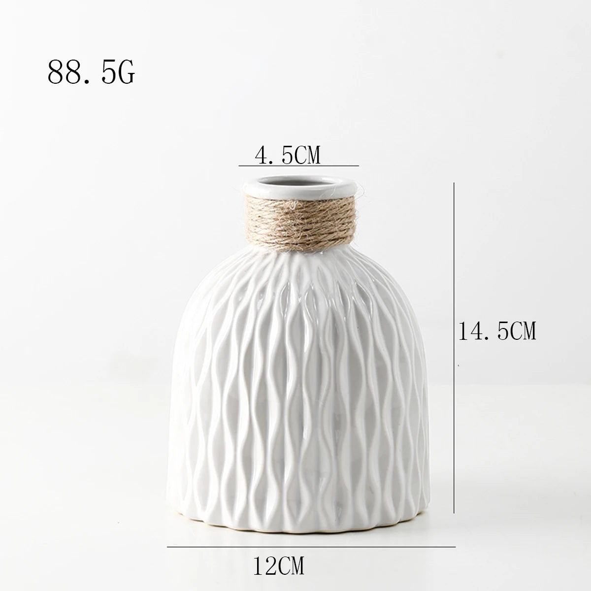 Gray Nordic wave plastic vase with fresh flowers in Scandinavian interior