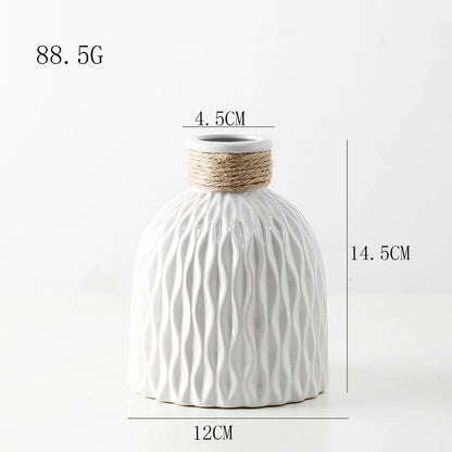 Gray Nordic wave plastic vase with fresh flowers in Scandinavian interior