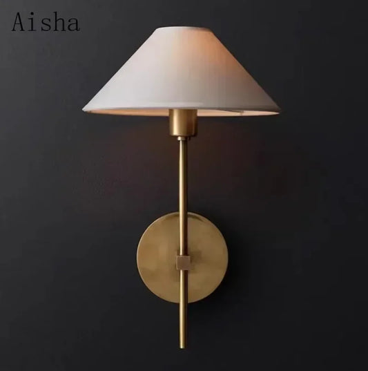 fabric shade wall sconce, front view on white background