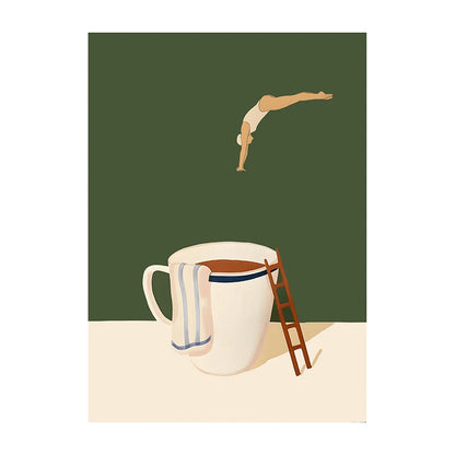 Coffee diver whimsical canvas wall art print — home office display