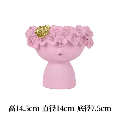 Nordic cute girl flower vase living room desktop décor