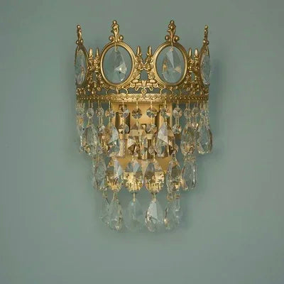 Large 31.5 in (80 cm) golden crown crystal chandelier on iron