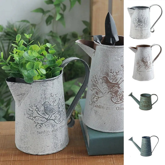 Retro galvanized iron vase rustic farmhouse flower holder