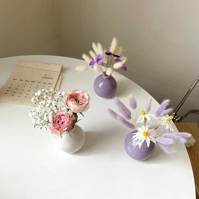 Nordic ceramic hydroponic vase set on wooden shelf