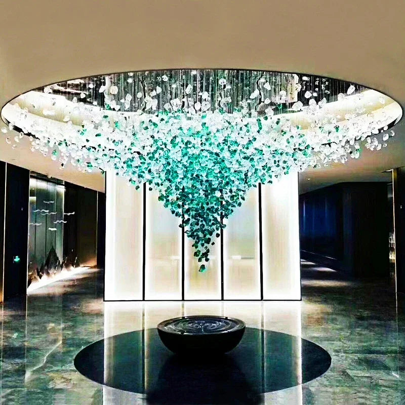 Amber crystal stone chandelier at 23.6 in across in warm white light