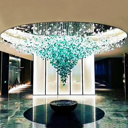 Amber crystal stone chandelier at 23.6 in across in warm white light